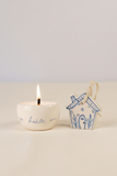 Set Ritual Intenciones: Vela 130gr + Amuleto Casita